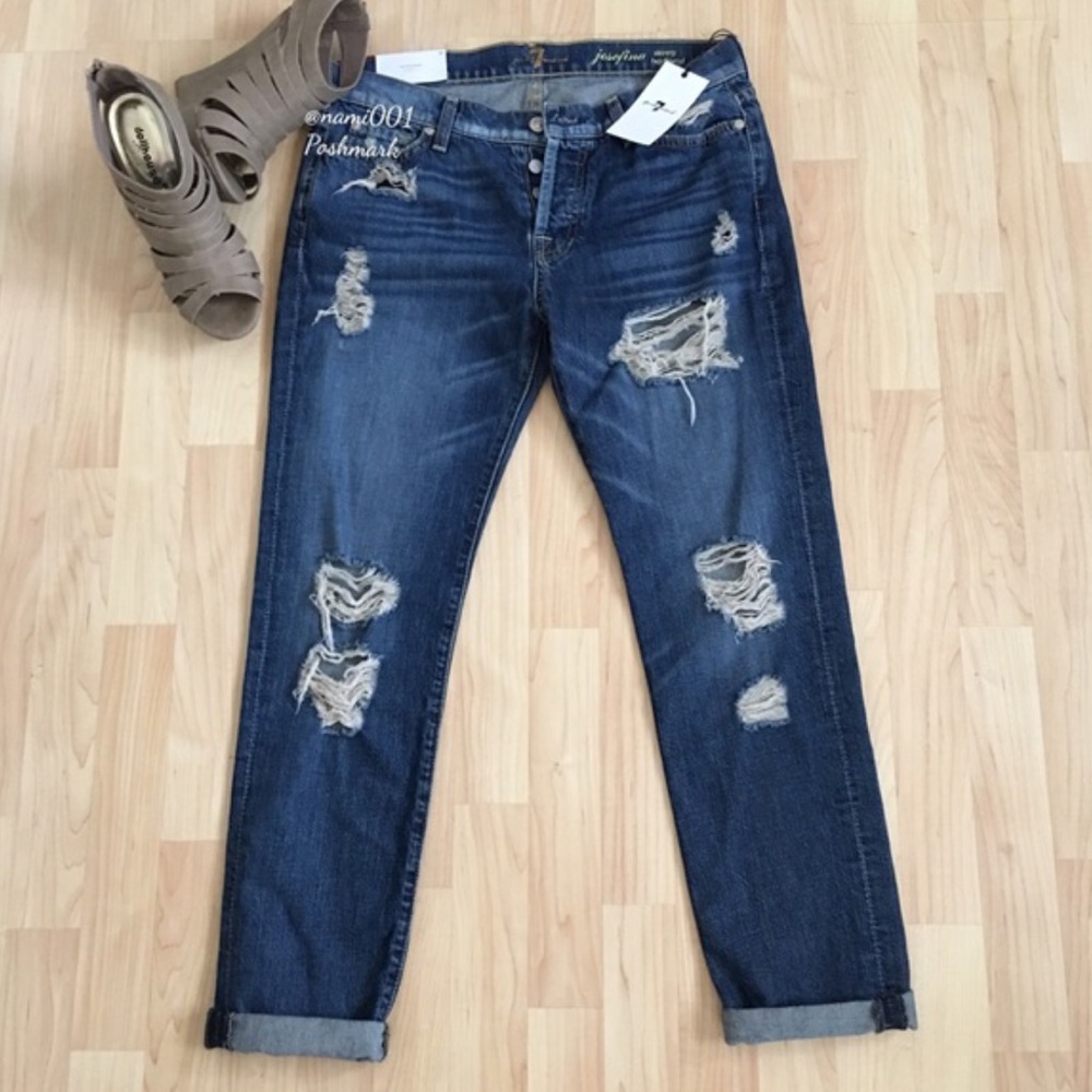7 For All Man Kind Josefina Boyfriend Denim Ripped Jeans